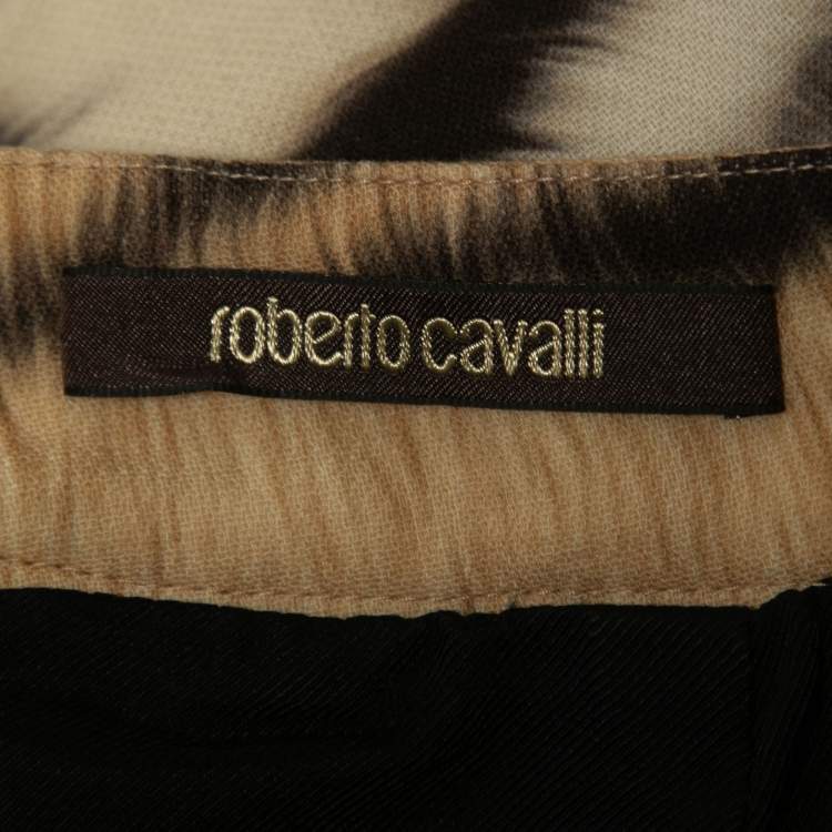 Pre Owned Roberto Cavalli Beige Animal Print Crepe Wool Mini Skirt M