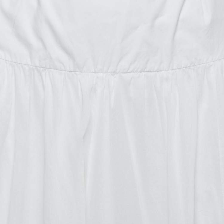 Pre Owned Roberto Cavalli White Cotton Lace Detail Gathered Maxi Skirt M