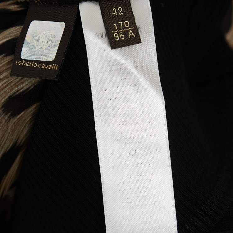 Pre Owned Roberto Cavalli Black Python Print Silk and Knit Turtleneck Asymmetrical Sweater Dress M
