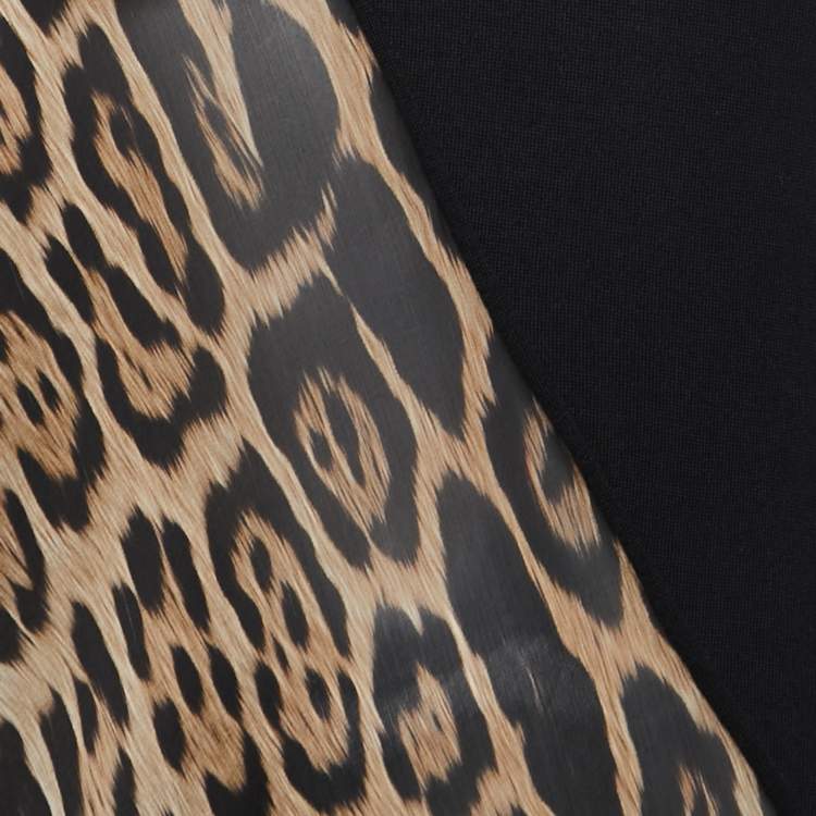 Pre Owned Roberto Cavalli Black Python Print Silk and Knit Turtleneck Asymmetrical Sweater Dress M