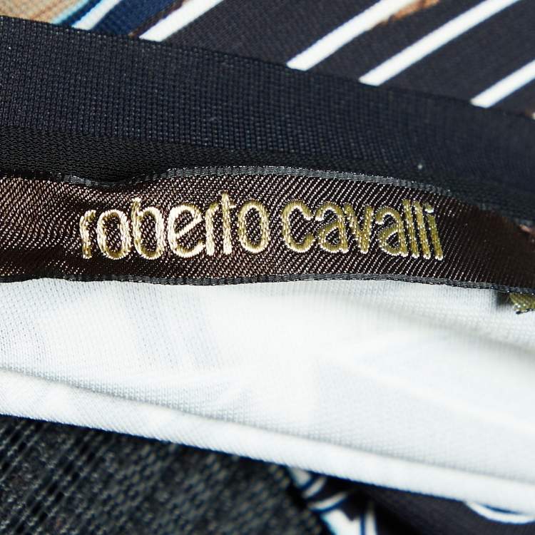 Pre Owned Roberto Cavalli Black Printed Jersey Sheath Dress M