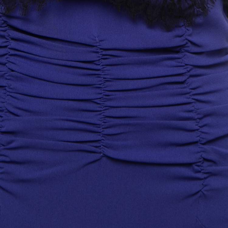 Pre Owned Roberto Cavalli Blue Georgette & Lace Inset Midi Dress M
