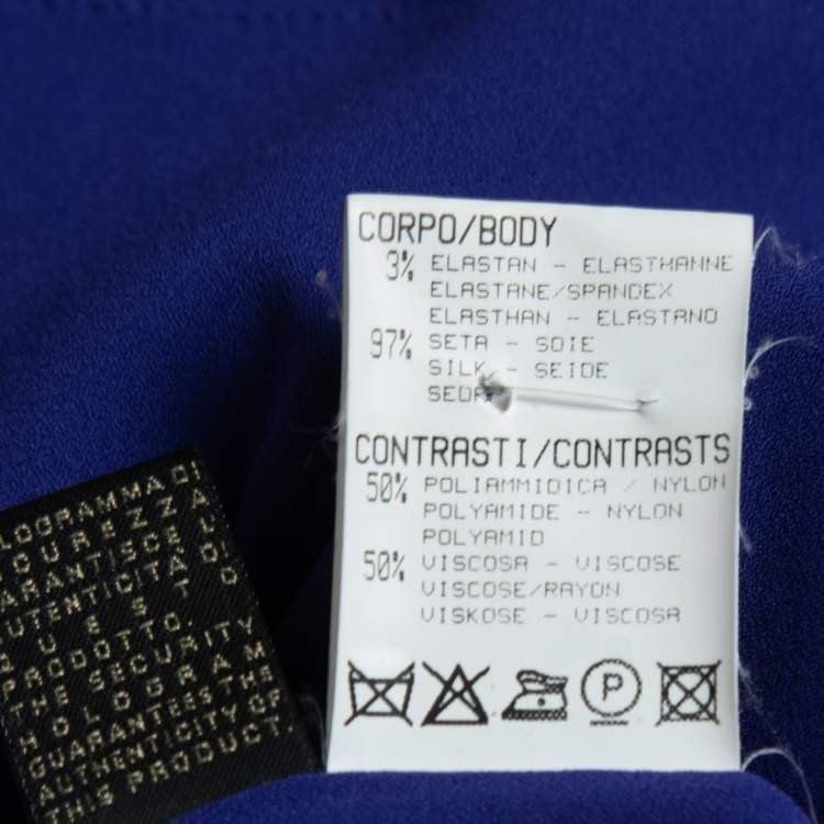 Pre Owned Roberto Cavalli Blue Georgette & Lace Inset Midi Dress M