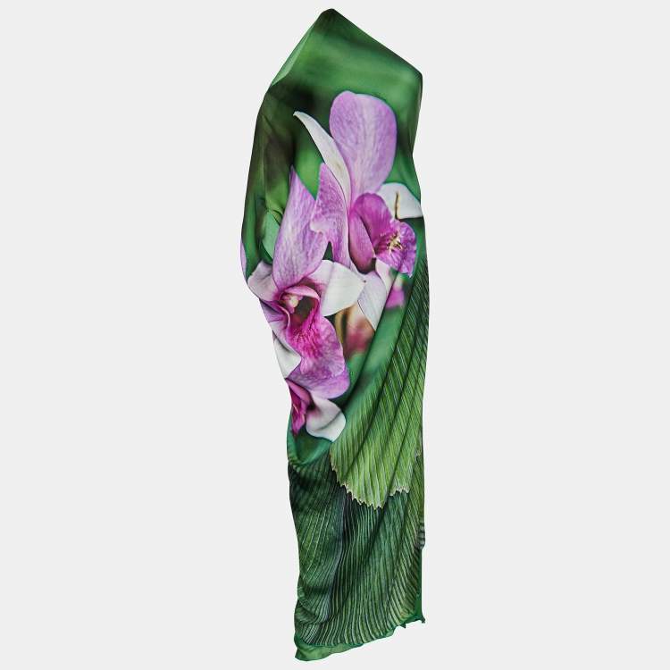 Pre Owned Roberto Cavalli Green Orchid Printed Silk One Shoulder Dress M