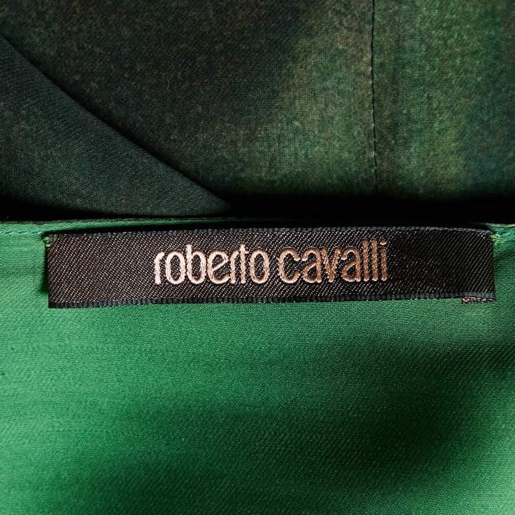 Pre Owned Roberto Cavalli Green Orchid Printed Silk One Shoulder Dress M