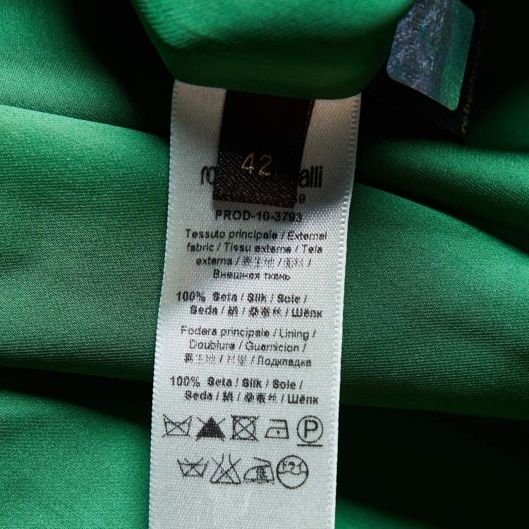 Pre Owned Roberto Cavalli Green Orchid Printed Silk One Shoulder Dress M