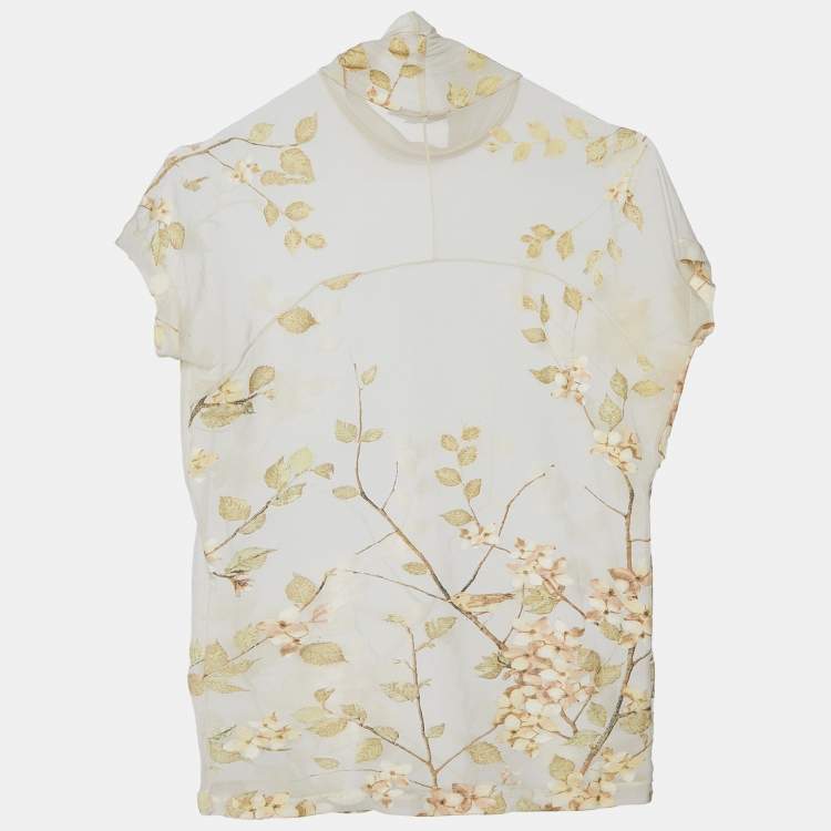 Pre Owned Roberto Cavalli Cream Floral Printed Knit Top M