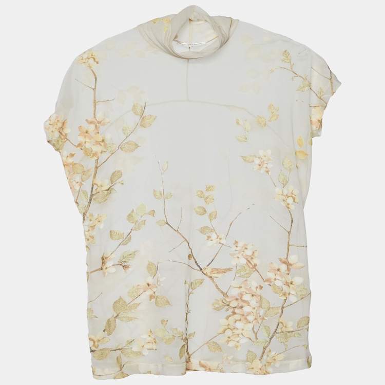 Pre Owned Roberto Cavalli Cream Floral Printed Knit Top M