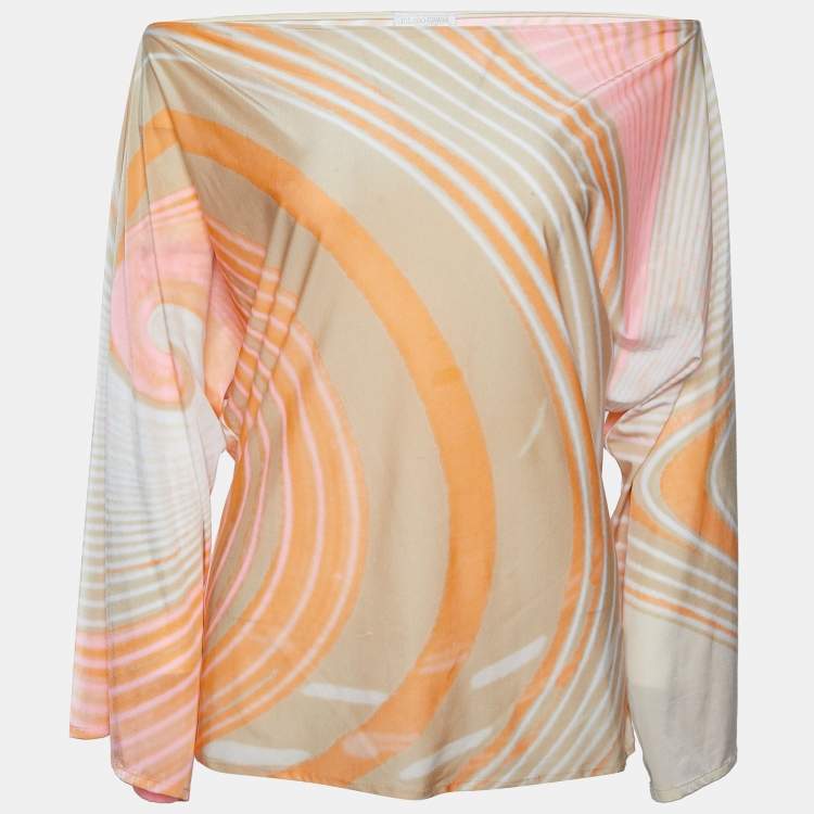 Pre Owned Roberto Cavalli Multicolor Printed Jersey Wide Neck Top L
