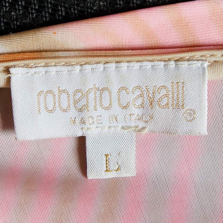 Pre Owned Roberto Cavalli Multicolor Printed Jersey Wide Neck Top L