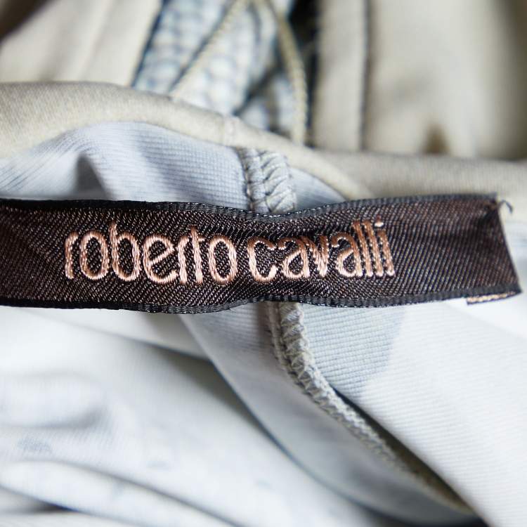 Pre Owned Roberto Cavalli Grey printed Jersey Lace Tie Detail Maxi Dress M