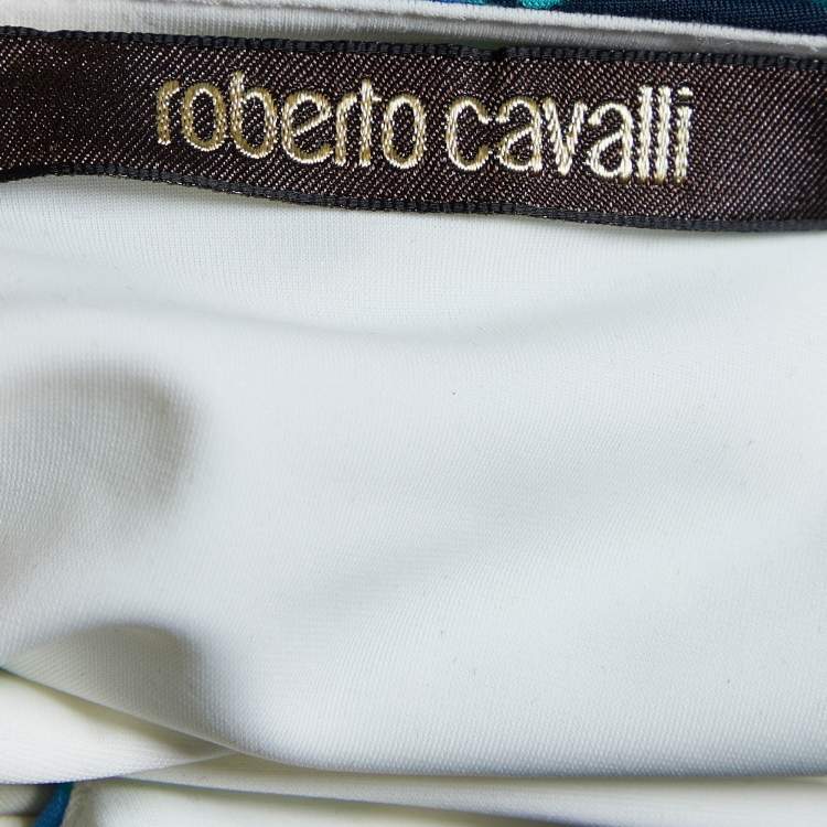 Pre Owned Roberto Cavalli Cream Birds printed Jersey Sheath Dress S