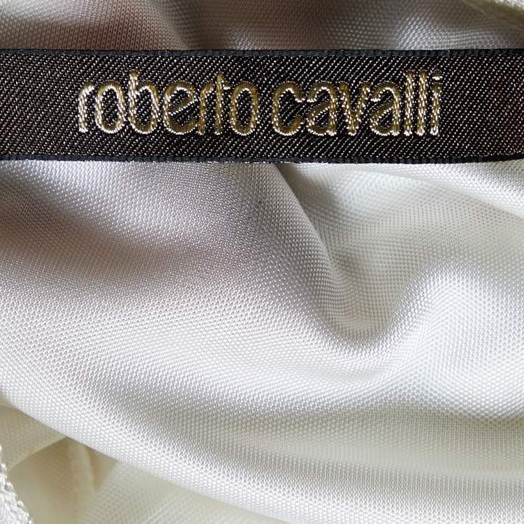 Pre Owned Roberto Cavalli White Printed Jersey Butterfly Sleeve Top S
