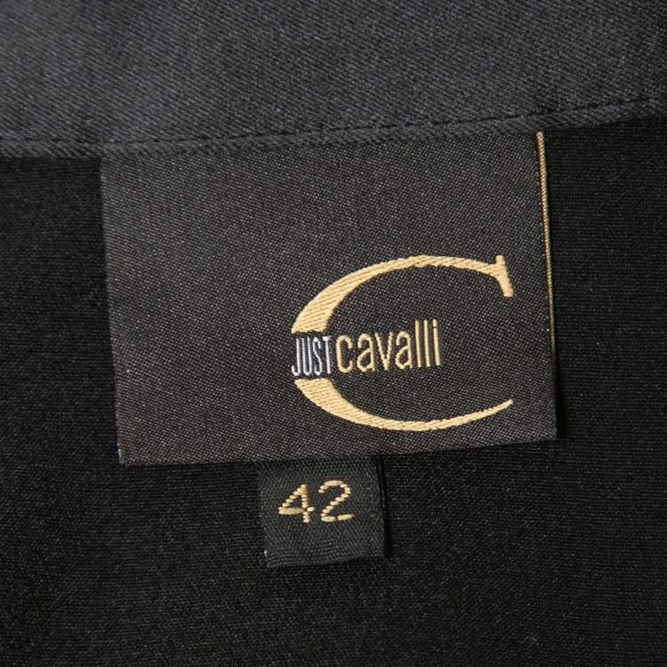 Pre Owned Roberto Cavalli Black Stretch Satin Pleat Detail Full Sleeve Shirt M
