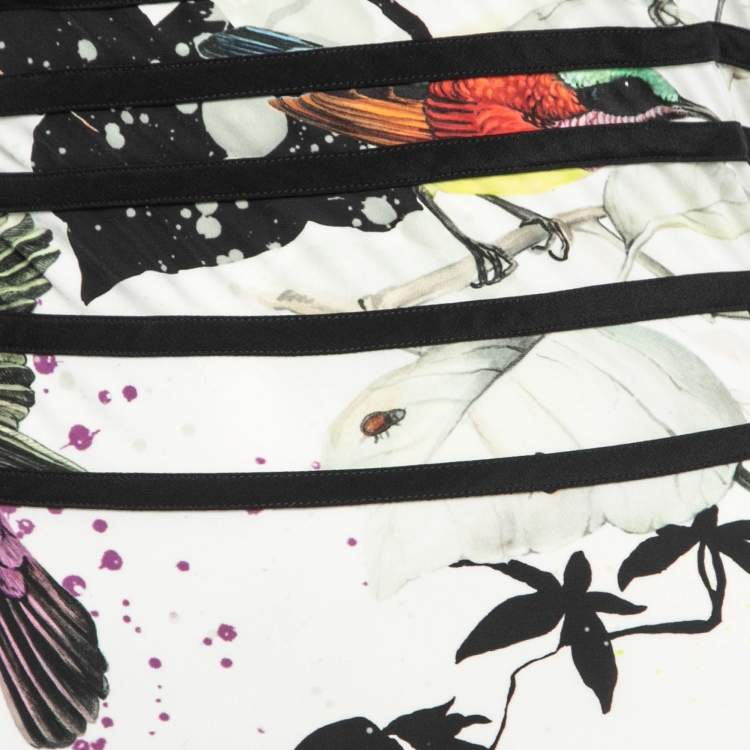 Pre Owned Roberto Cavalli White/Black Birds Printed Jersey Sleeveless Long Dress S