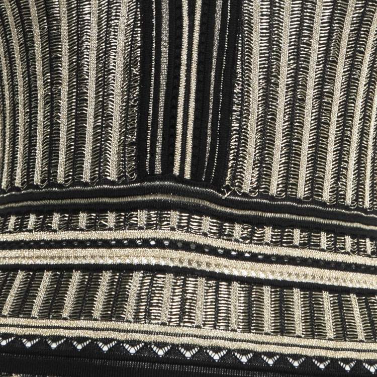 Pre Owned Roberto Cavalli Black/Gold Wool Blend Knit Sleeveless Skater Mini Dress S