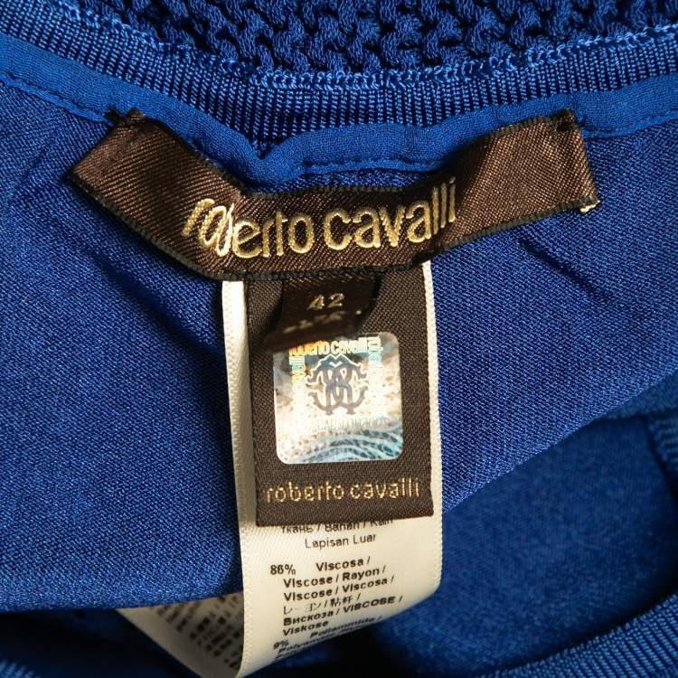Pre Owned Roberto Cavalli Blue Knit Fringed Sleeveless Mini Dress M