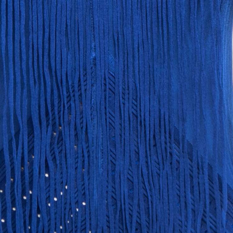Pre Owned Roberto Cavalli Blue Knit Fringed Sleeveless Mini Dress M