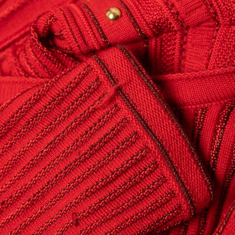 Pre Owned Roberto Cavalli Red Patterned Knit Long Sleeve Flared Short Dress S