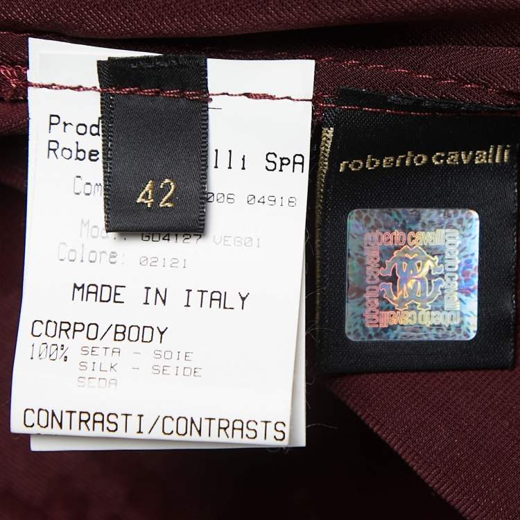 Pre Owned Roberto Cavalli Burgndy Embroidered Silk Velvet Draped Strap Gown M