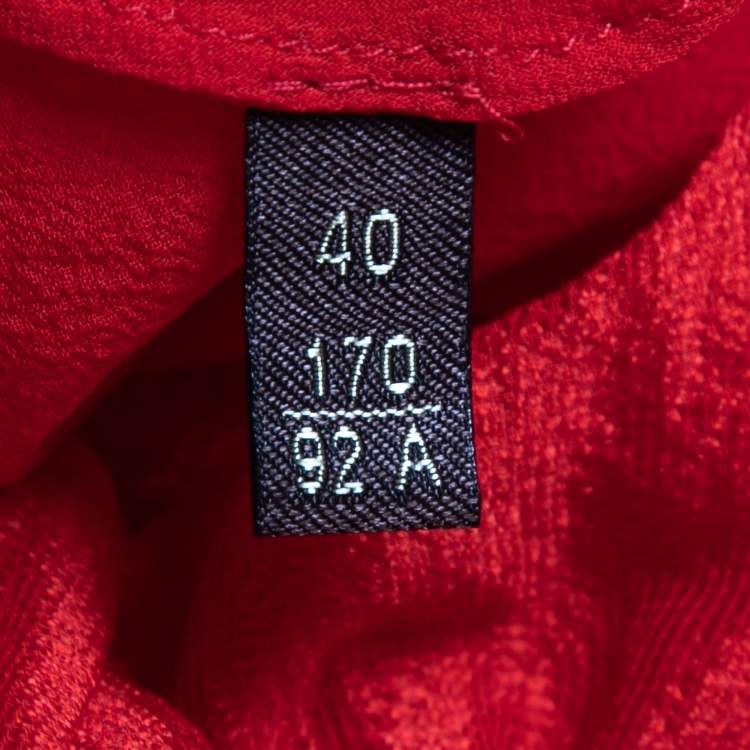 Pre Owned Roberto Cavalli Red Silk Long Sleeve Lace Trimmed Dress S