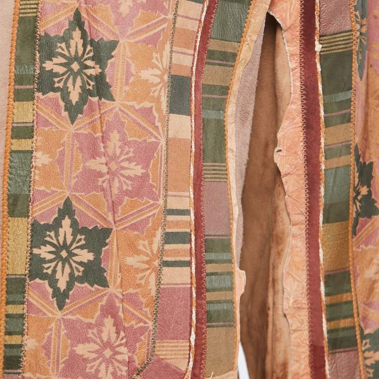 Pre Owned Roberto Cavalli Vintage Brown Patchwork Leather Coat S