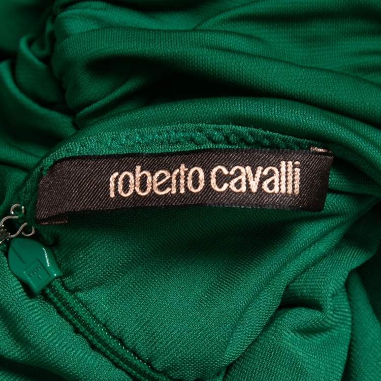 Pre Owned Roberto Cavalli Green Embellished Jersey Draped Strapless Dress M