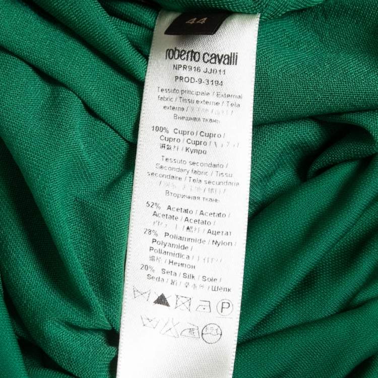 Pre Owned Roberto Cavalli Green Embellished Jersey Draped Strapless Dress M