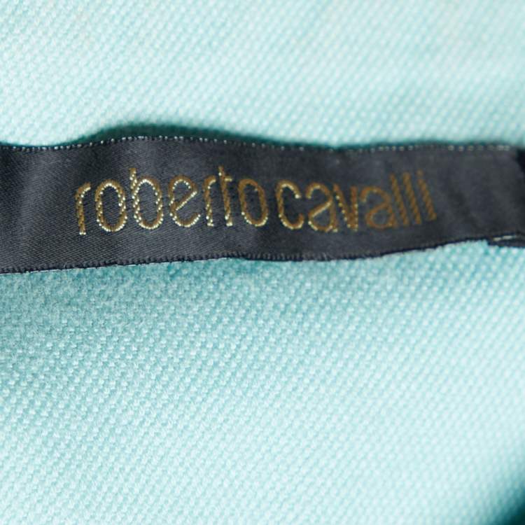 Pre Owned Roberto Cavalli Sea Green Floral Printed Denim Tie Detail Fitted Maxi Skirt L