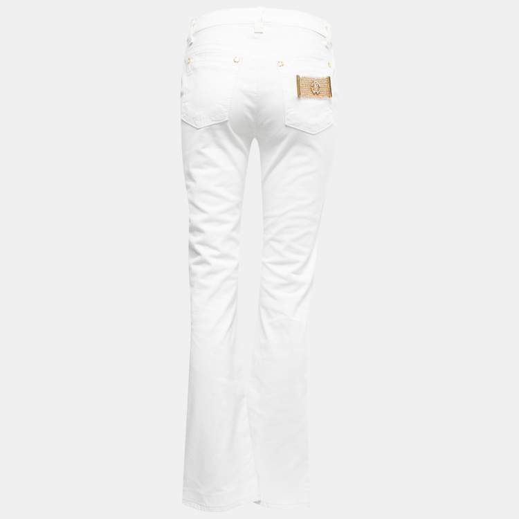 مملوكة مسبقًا Roberto Cavalli White Denim Flared Jeans L Waist 30"