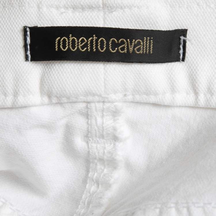 مملوكة مسبقًا Roberto Cavalli White Denim Flared Jeans L Waist 30"