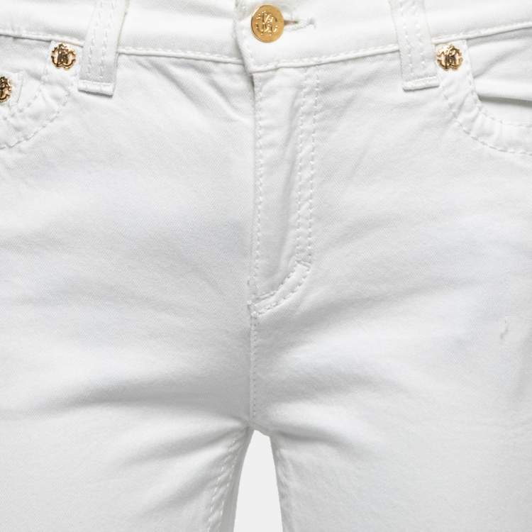 مملوكة مسبقًا Roberto Cavalli White Denim Flared Jeans L Waist 30"
