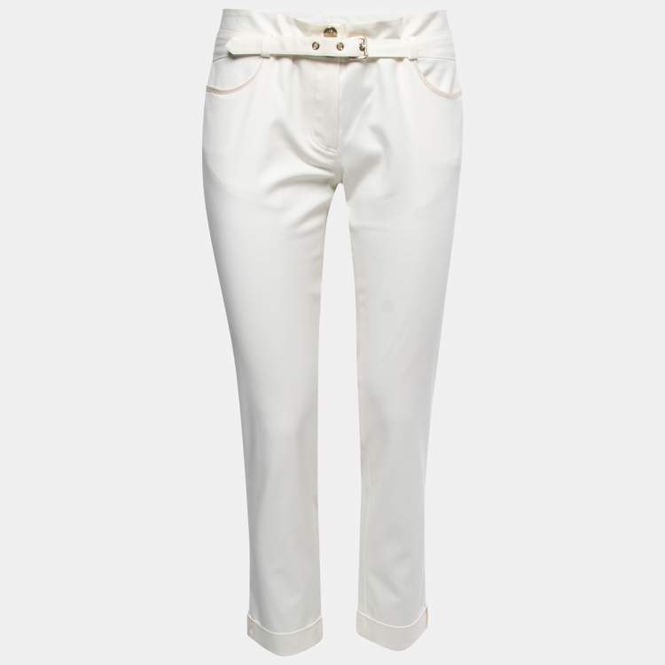 Pre Owned Roberto Cavalli Off-White Cotton Straight Leg Trousers M