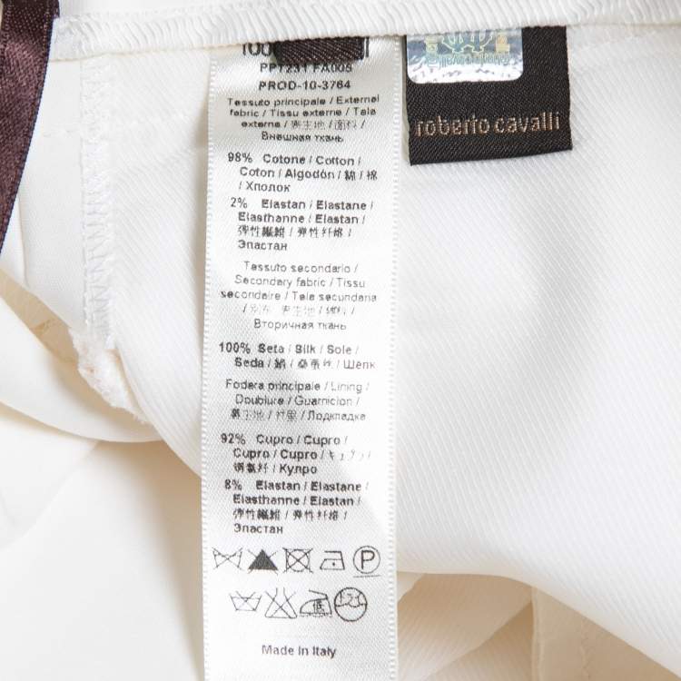 Pre Owned Roberto Cavalli Off-White Cotton Straight Leg Trousers M
