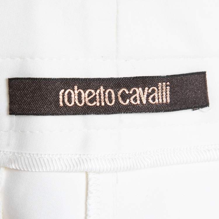 Pre Owned Roberto Cavalli Off-White Cotton Straight Leg Trousers M