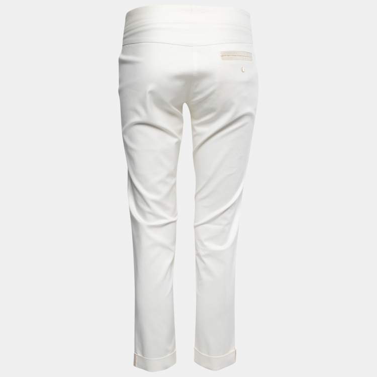 Pre Owned Roberto Cavalli Off-White Cotton Straight Leg Trousers M