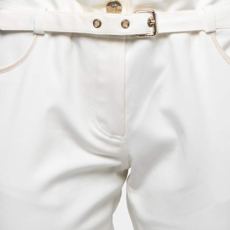 Pre Owned Roberto Cavalli Off-White Cotton Straight Leg Trousers M