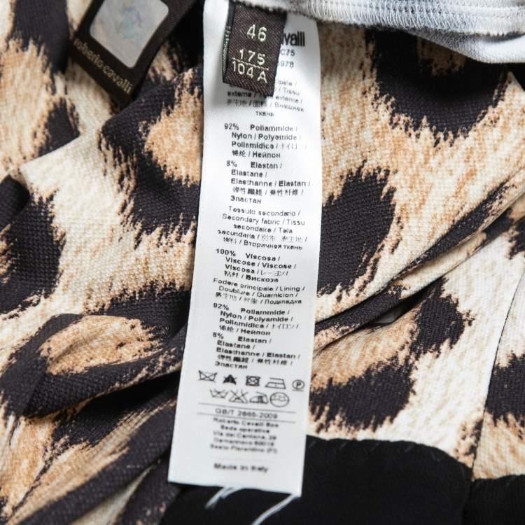 Pre Owned Roberto Cavalli Beige Leopard Print Knit Sleeveless Short Dress L
