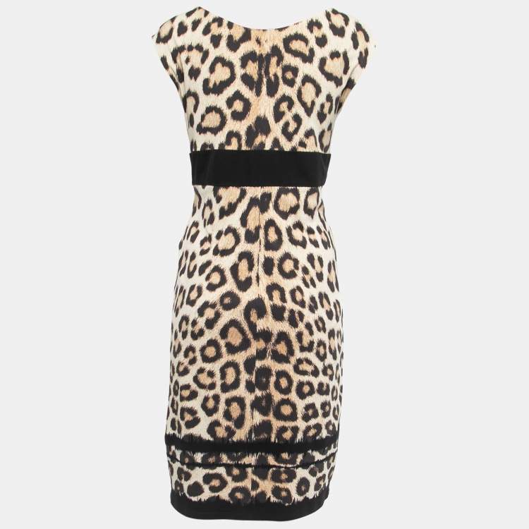 Pre Owned Roberto Cavalli Beige Leopard Print Knit Sleeveless Short Dress L