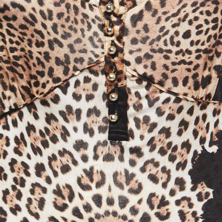 Pre Owned Roberto Cavalli Black Animal print Button Front V-Neck Camisole M