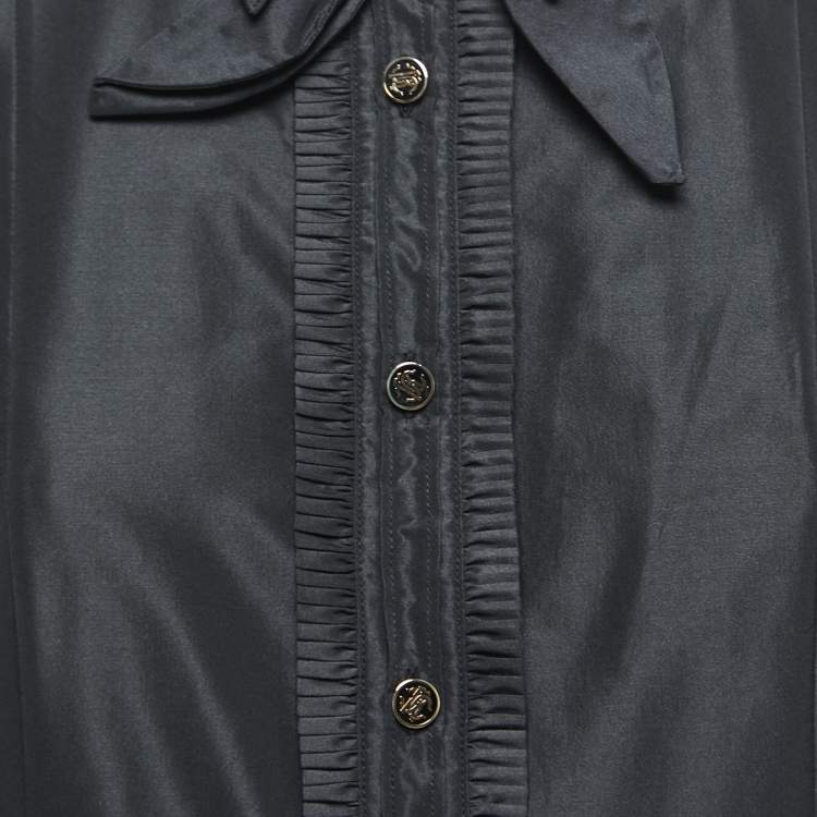 Pre Owned Roberto Cavalli Black Taffeta Ruffled Shirt M