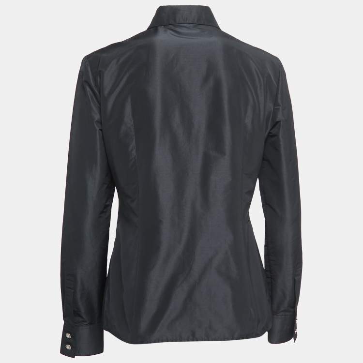 Pre Owned Roberto Cavalli Black Taffeta Ruffled Shirt M
