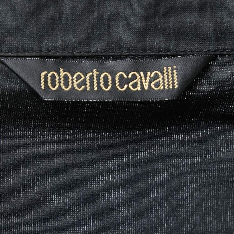 Pre Owned Roberto Cavalli Black Taffeta Ruffled Shirt M
