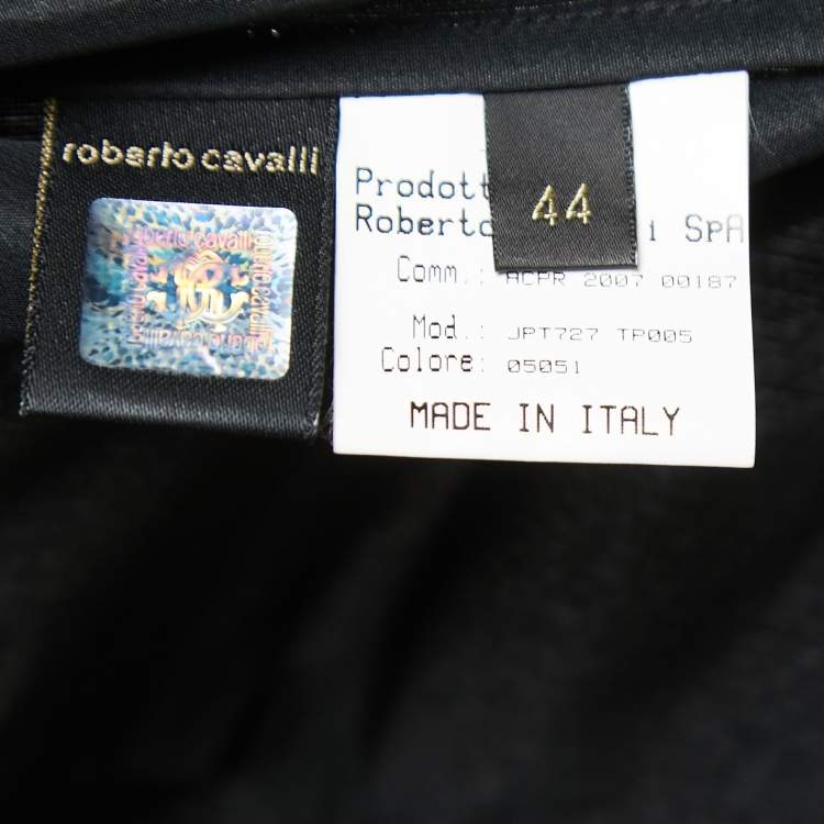 Pre Owned Roberto Cavalli Black Taffeta Ruffled Shirt M