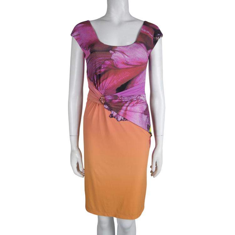 Pre Owned Roberto Cavalli Multicolor Printed Draped Dress S