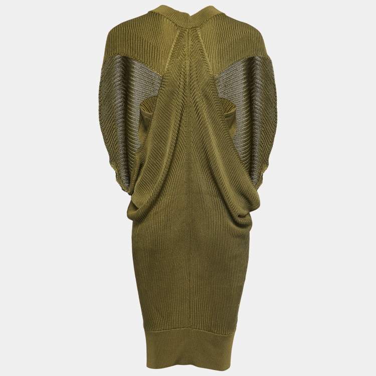 Pre Owned Roberto Cavalli Olive Green Knit Back Cutout Midi Dress M