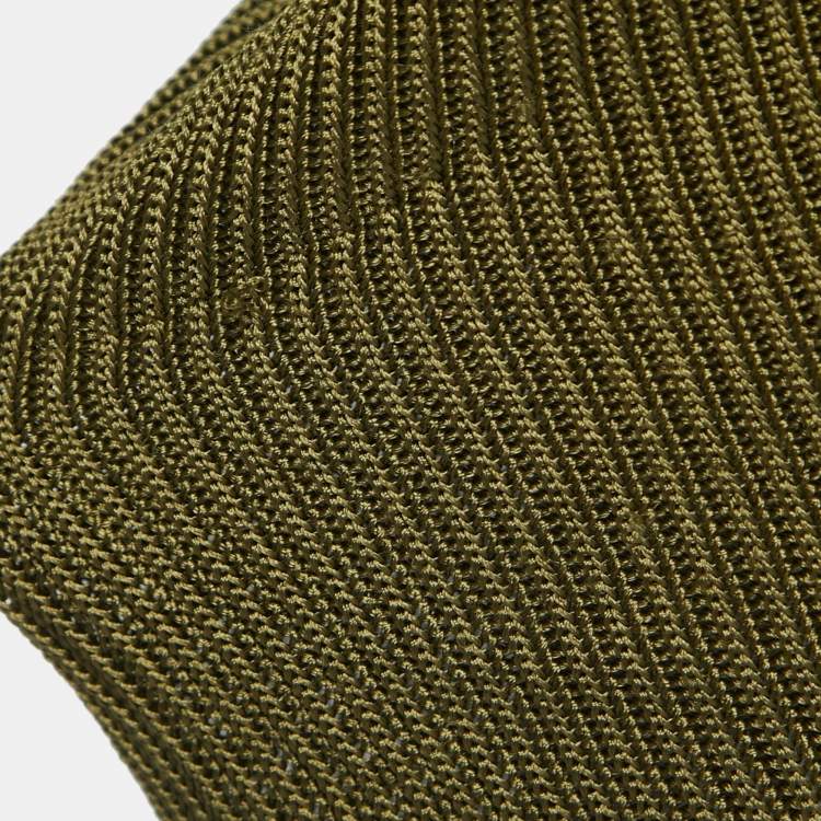 Pre Owned Roberto Cavalli Olive Green Knit Back Cutout Midi Dress M