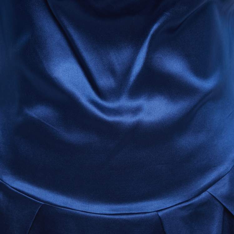 Pre Owned Roberto Cavalli Blue Satin Silk V Neck Pleated Short Dress S