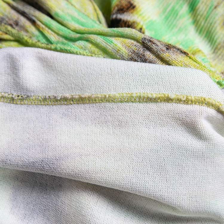 Pre Owned Roberto Cavalli Neon Green/Yellow Abstract Print Jersey Frilled Sleeveless Short Dress S