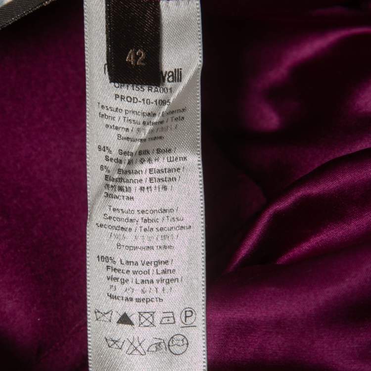 مملوكة مسبقًا Roberto Cavalli Purple Silk & Wool Ruched Bodycon Mini Dress M